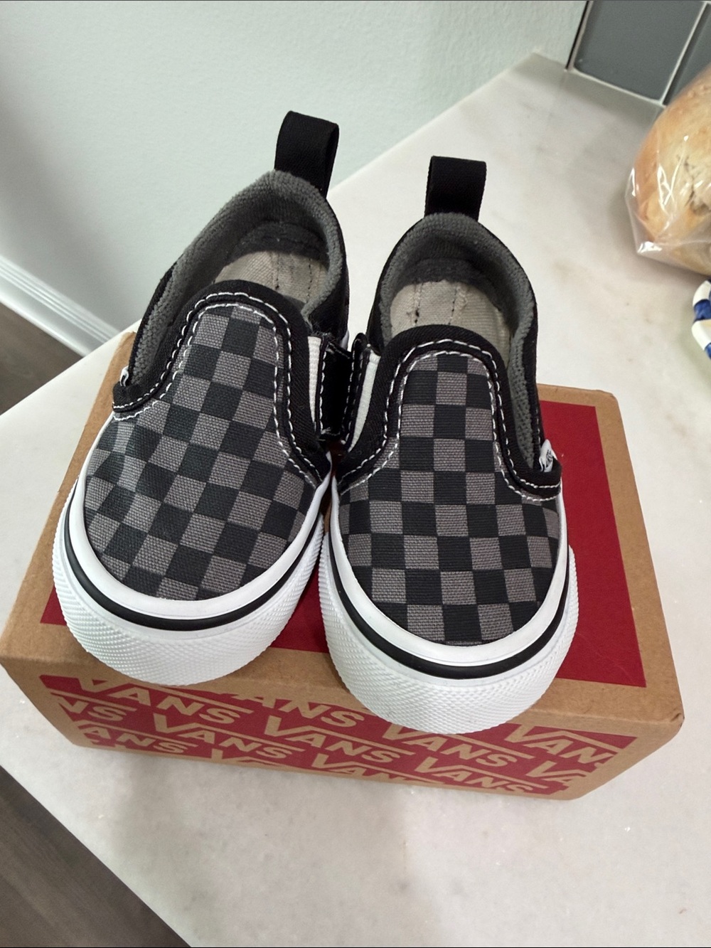 Vans Kids Slip-On Checkerboard Sneakers - Black & Gray